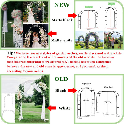 Garden Arch Metal Garden Arbor Arch Trellis for Various Climbing Plant 7.87×4.59×1.25FT Indoor Archway Wedding Party Brithday Outdoor Walkway Garden Lawn Black