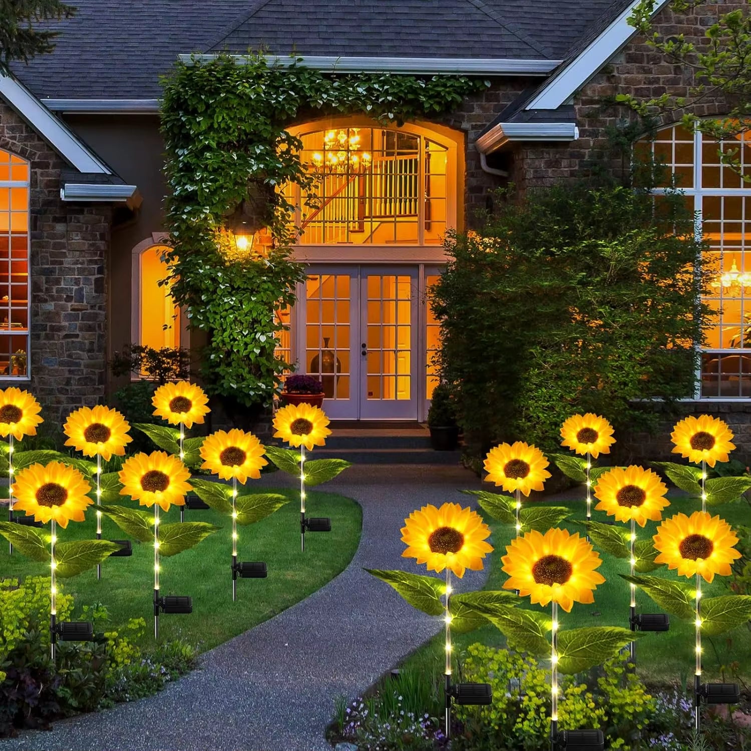 4 Pack Sunflower Outdoor Solar Lights for outside with Lifelike Bigger Sunflower & Bright 64 LED, for Yard Pathway Garden Decor