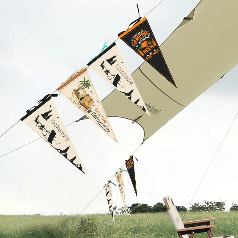 1PC Outdoor Camping Canvas Flag Campsite Camping Ambiance Hanging Fabric Triangle Hanging Flag Camping Decoration Props