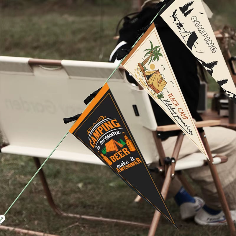 1PC Outdoor Camping Canvas Flag Campsite Camping Ambiance Hanging Fabric Triangle Hanging Flag Camping Decoration Props