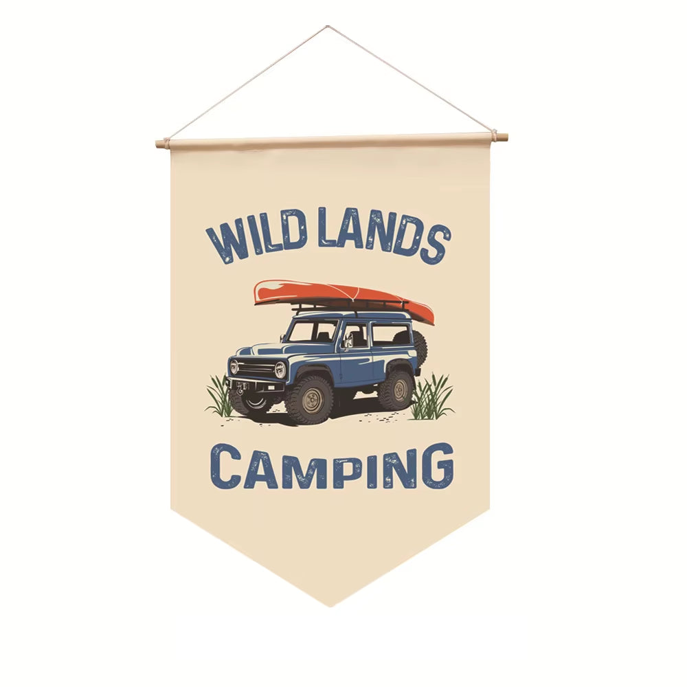 1PC Outdoor Camping Canvas Flag Campsite Camping Ambiance Hanging Fabric Triangle Hanging Flag Camping Decoration Props