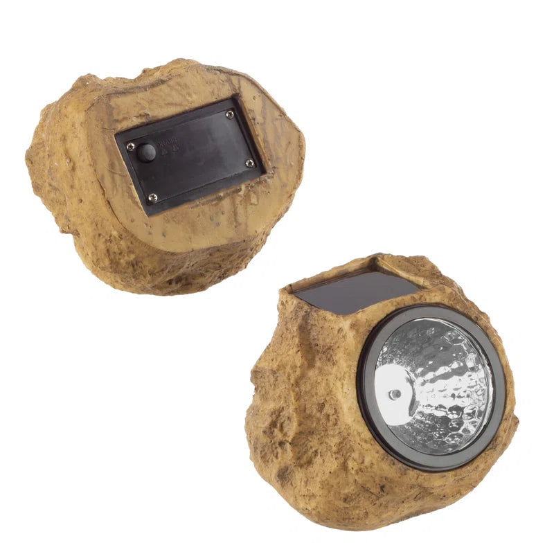 Solar Outdoor Lights - 4-Pack of All-Weather Faux-Stone LED Rock Lights for Paths, Gardens, and Landscaping (Brown)
