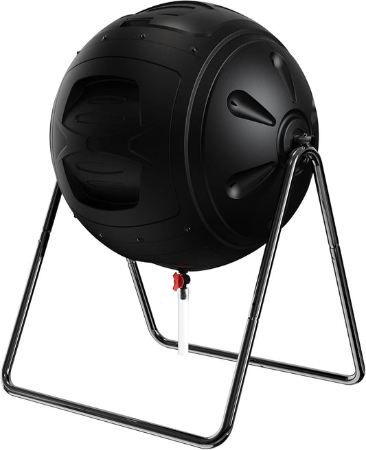 Compost Tumbler, 35 Gallon Multipurpose Compost Bin, Heavy Duty Quick Work with Easy-To-Use Drain Plug for Liquid Collection, Black