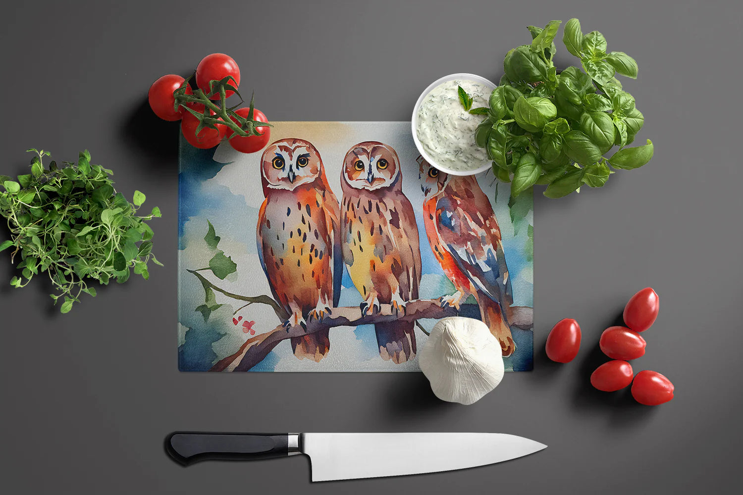 Owl-Themed Glass Cutting Board