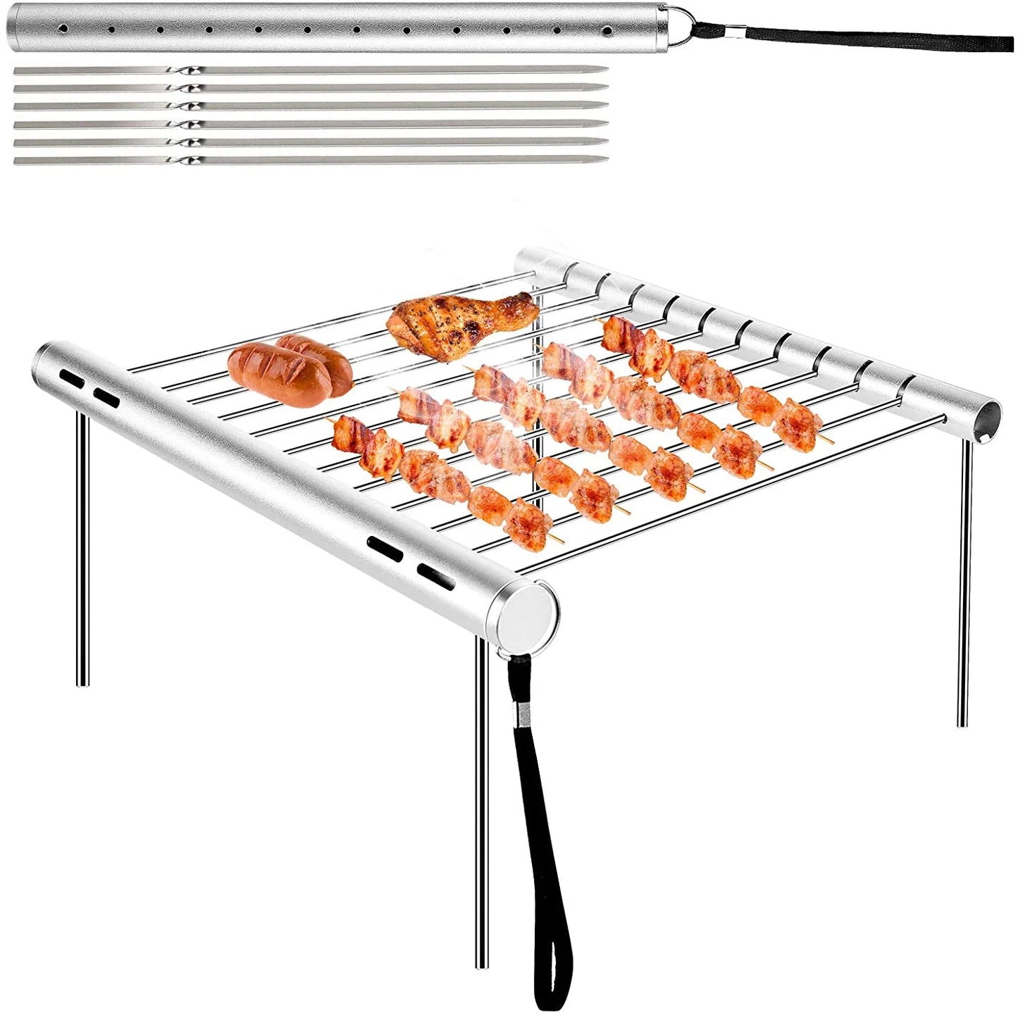 Bbq Grills, Stainless Steel Bbq Grill Portable Camping Barbecue Grill Foldable Compact Camping Grill for Camping, Hiking, Picnic