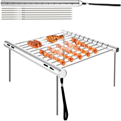 Bbq Grills, Stainless Steel Bbq Grill Portable Camping Barbecue Grill Foldable Compact Camping Grill for Camping, Hiking, Picnic