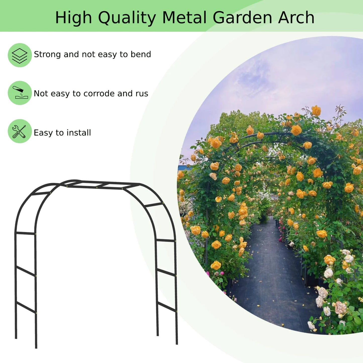 Garden Arch Metal Garden Arbor Arch Trellis for Various Climbing Plant 7.87×4.59×1.25FT Indoor Archway Wedding Party Brithday Outdoor Walkway Garden Lawn Black