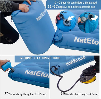 Double Sleeping Pad 2 Person Camping Mattress Inflatable 5.6" Extra Thick Queen Camping Pad, Queen Size Camping Air Mattress, Two Person Caming Sleeping Pad for Tent, Cot - Blue