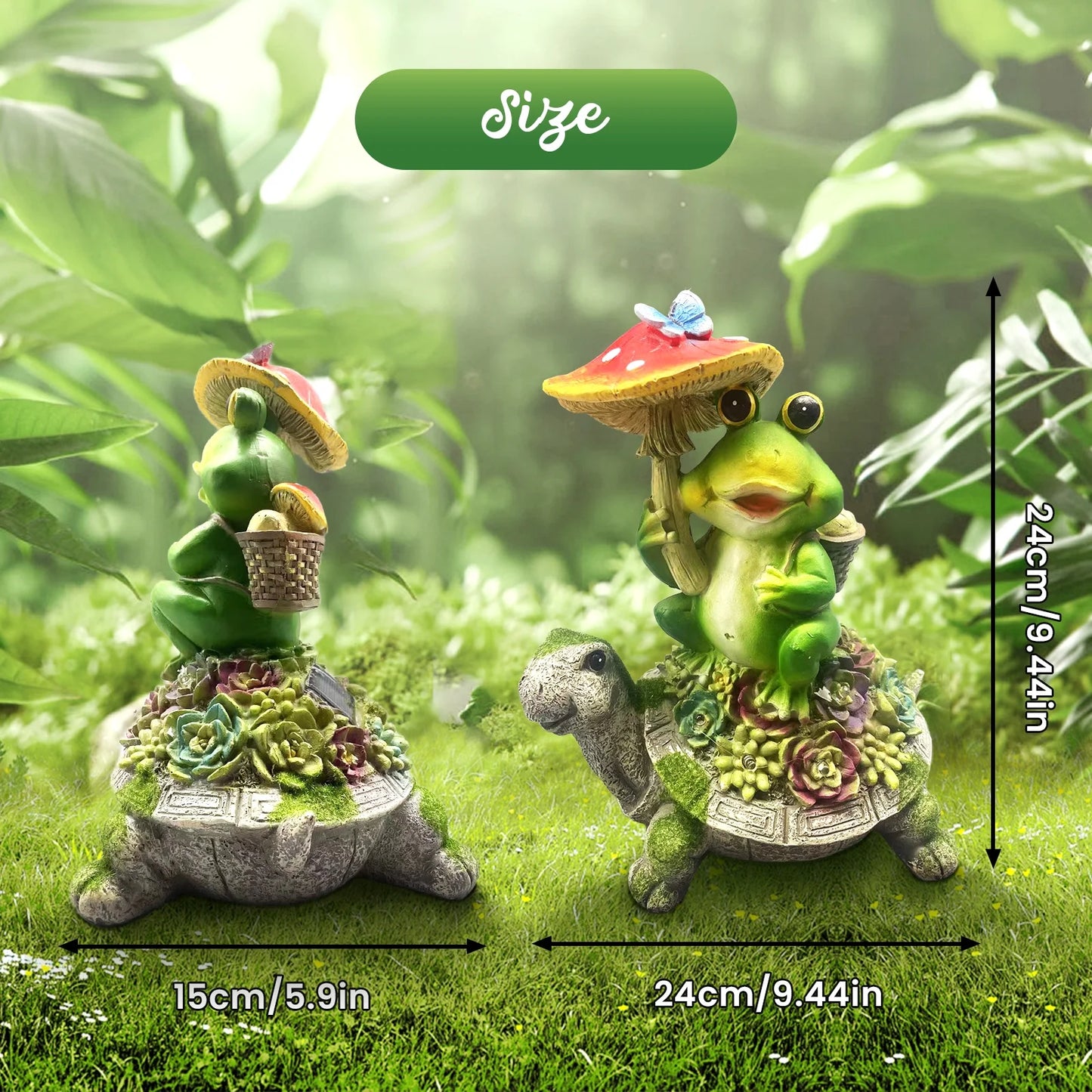 Solar Garden Statues Outdoor Decor, Turtle and Frog Holding Mushroom Garden Decor for Patio, Balcony, Yard, Lawn
