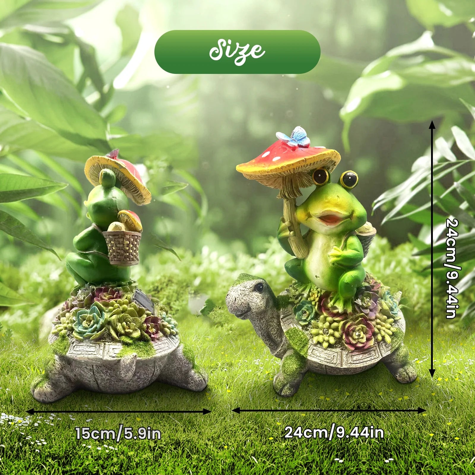 Solar Garden Statues Outdoor Decor, Turtle and Frog Holding Mushroom Garden Decor for Patio, Balcony, Yard, Lawn