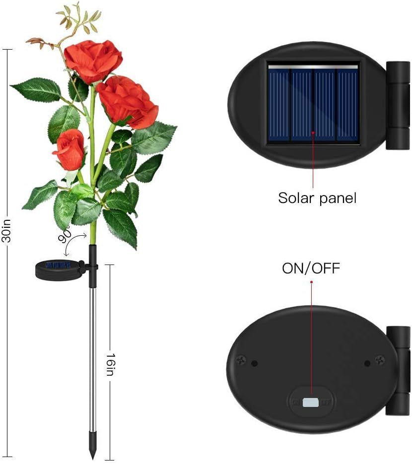 Solar Lights Outdoor Waterproof: Garden Light Solar Powered for Yard Decorative - Red Flower Lamp LED Lighting Patio Cemetery Gave Decor - Rose Gardening Gifts for Women Mom Wife