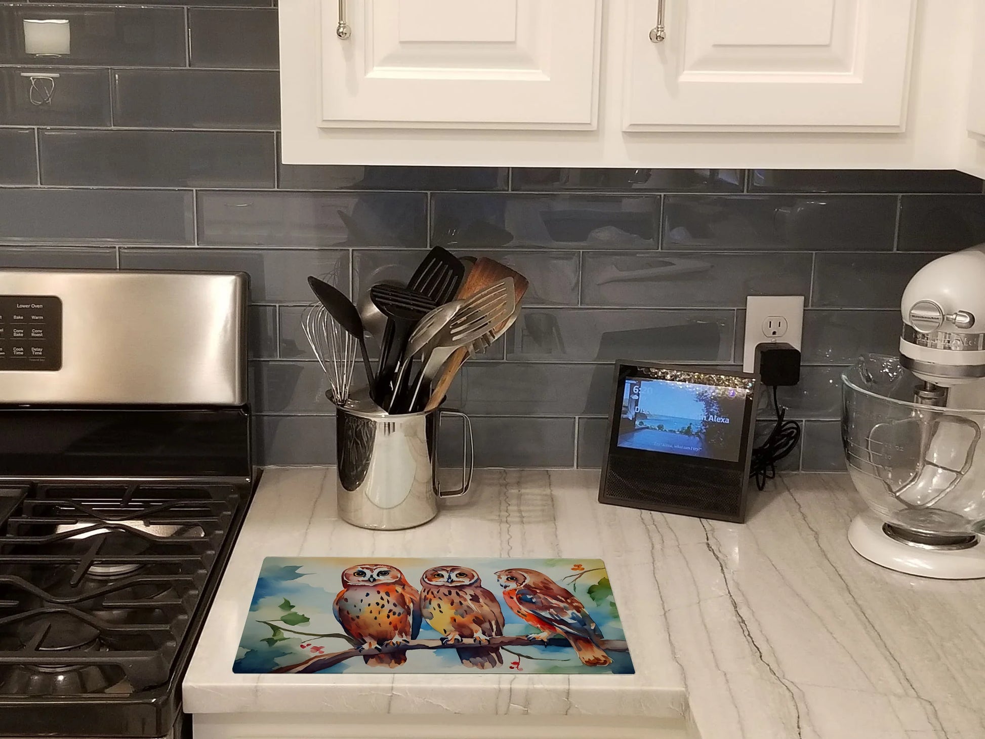 Owl-Themed Glass Cutting Board