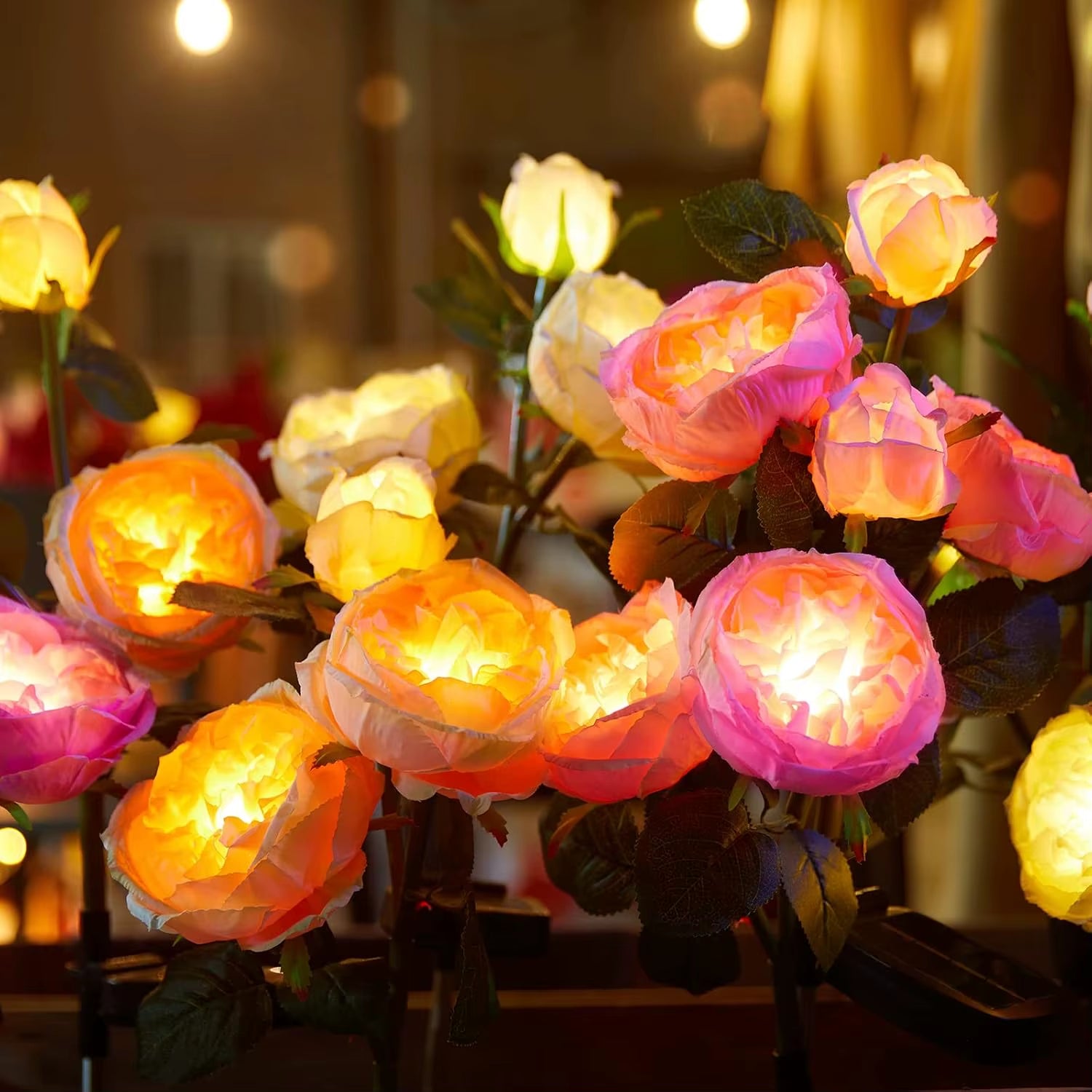 Outdoor Solar Garden Lights - 4 Pack LED Solar Flower Lights with Larger & More Realistic Rose, Bigger Solar Panel, Waterproof
