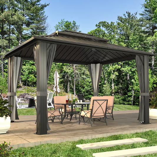 10-Ft X 12-Ft Black Rectangle Gazebo with Hardtop Steel Roof