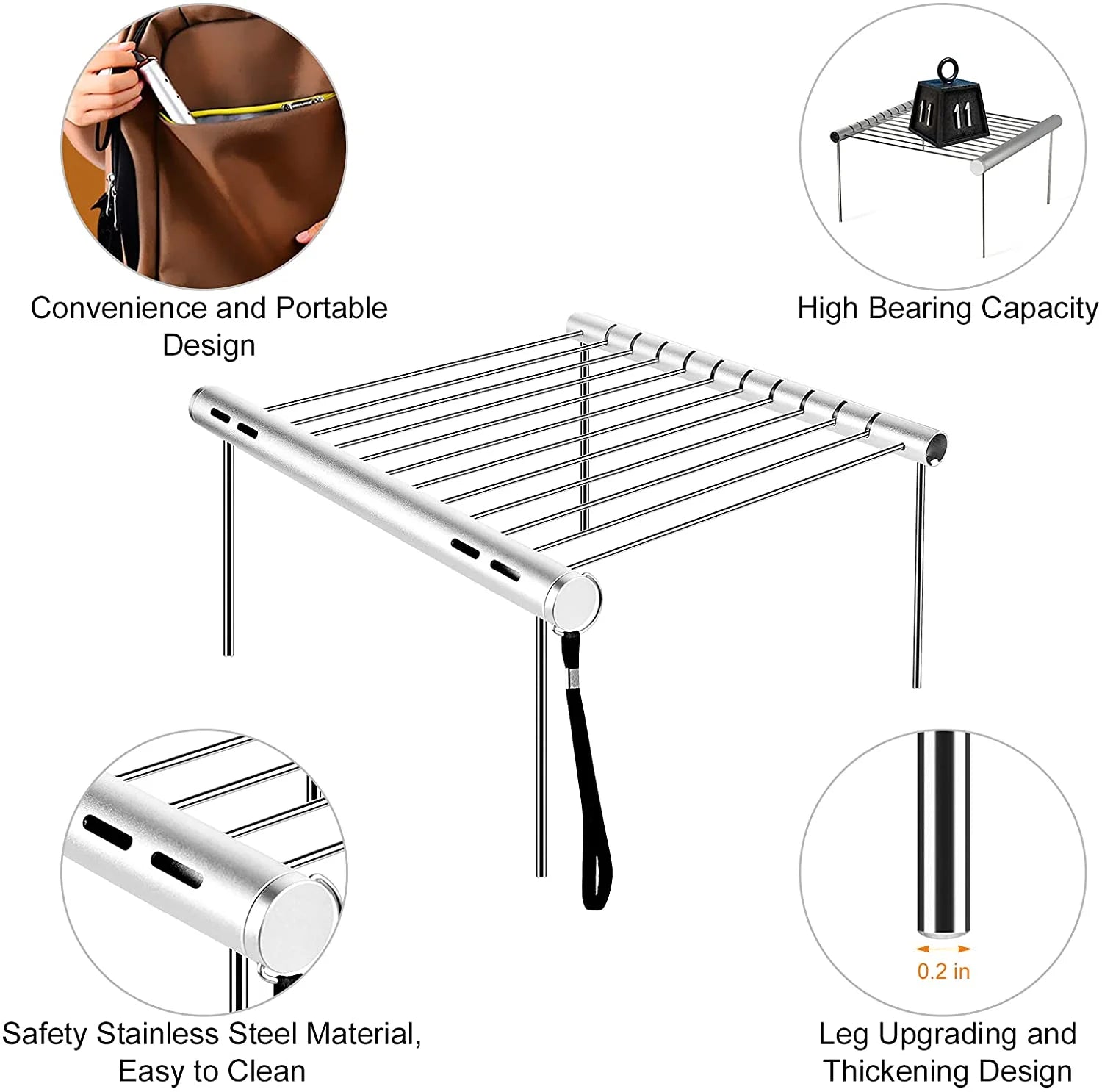 Bbq Grills, Stainless Steel Bbq Grill Portable Camping Barbecue Grill Foldable Compact Camping Grill for Camping, Hiking, Picnic