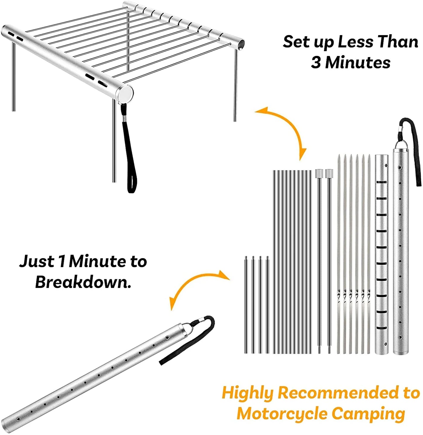 Bbq Grills, Stainless Steel Bbq Grill Portable Camping Barbecue Grill Foldable Compact Camping Grill for Camping, Hiking, Picnic