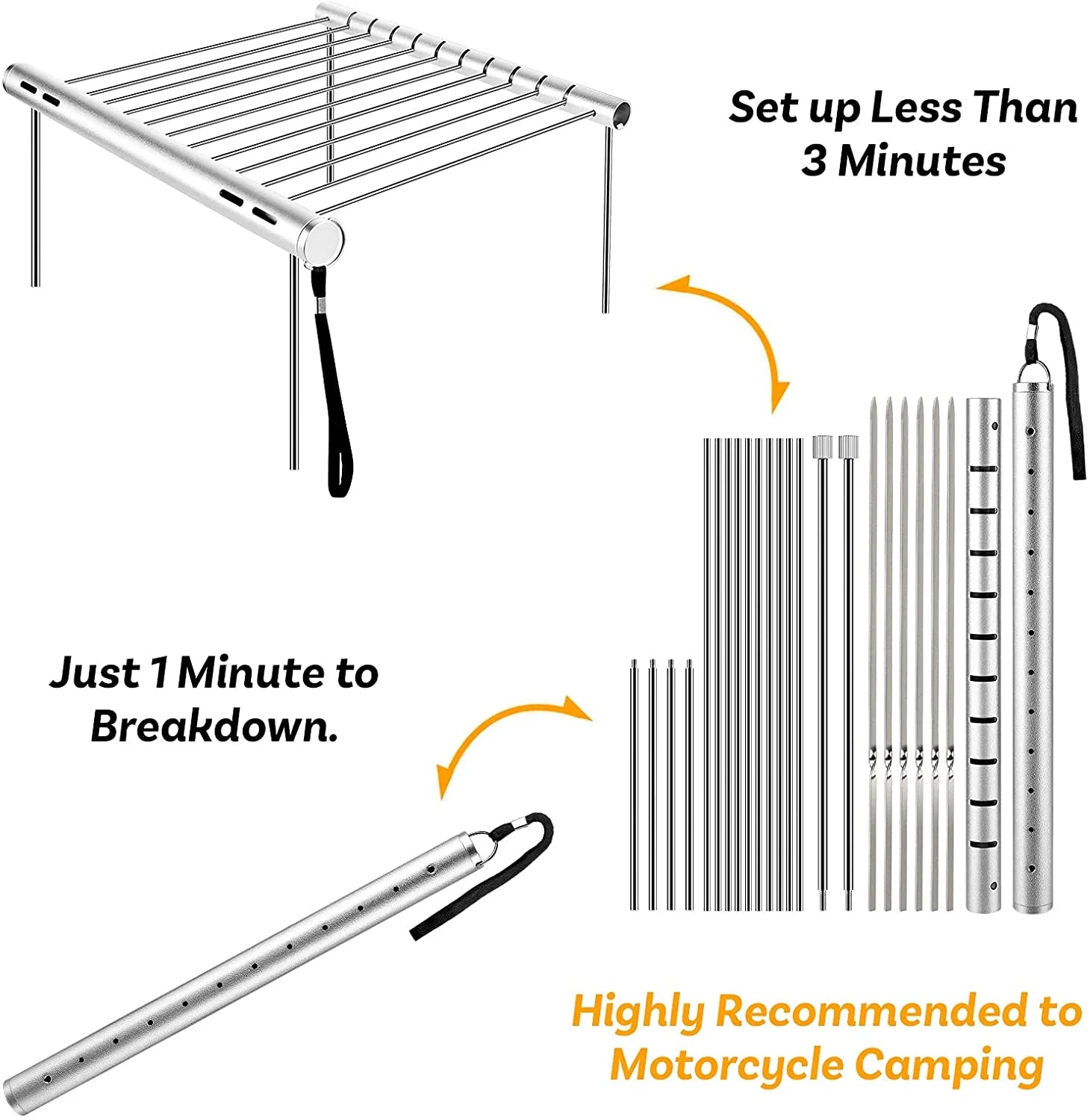 Bbq Grills, Stainless Steel Bbq Grill Portable Camping Barbecue Grill Foldable Compact Camping Grill for Camping, Hiking, Picnic