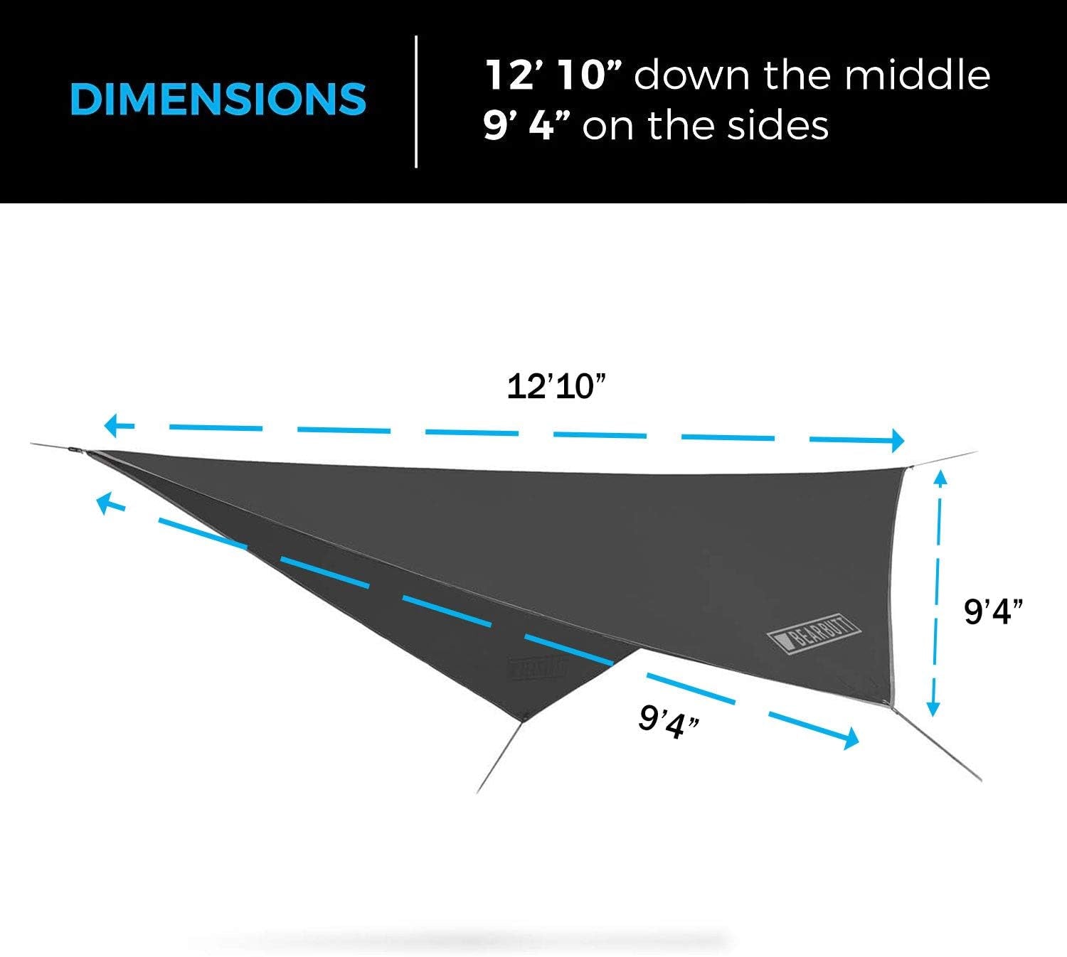 Hammock Rain Fly & Camping Tarp - 11 X 9 Ft Ultralight Waterproof Tarp for Hammock & Tent Camping - Easy to Set Up