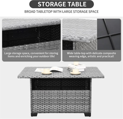 9-Piece Outdoor Sectional Wicker Furniture Set Patio Furniture Conversation Couch Set Large-Size Storage Table with Thicken(5") Anti-Slip Light Grey Cushions Cover