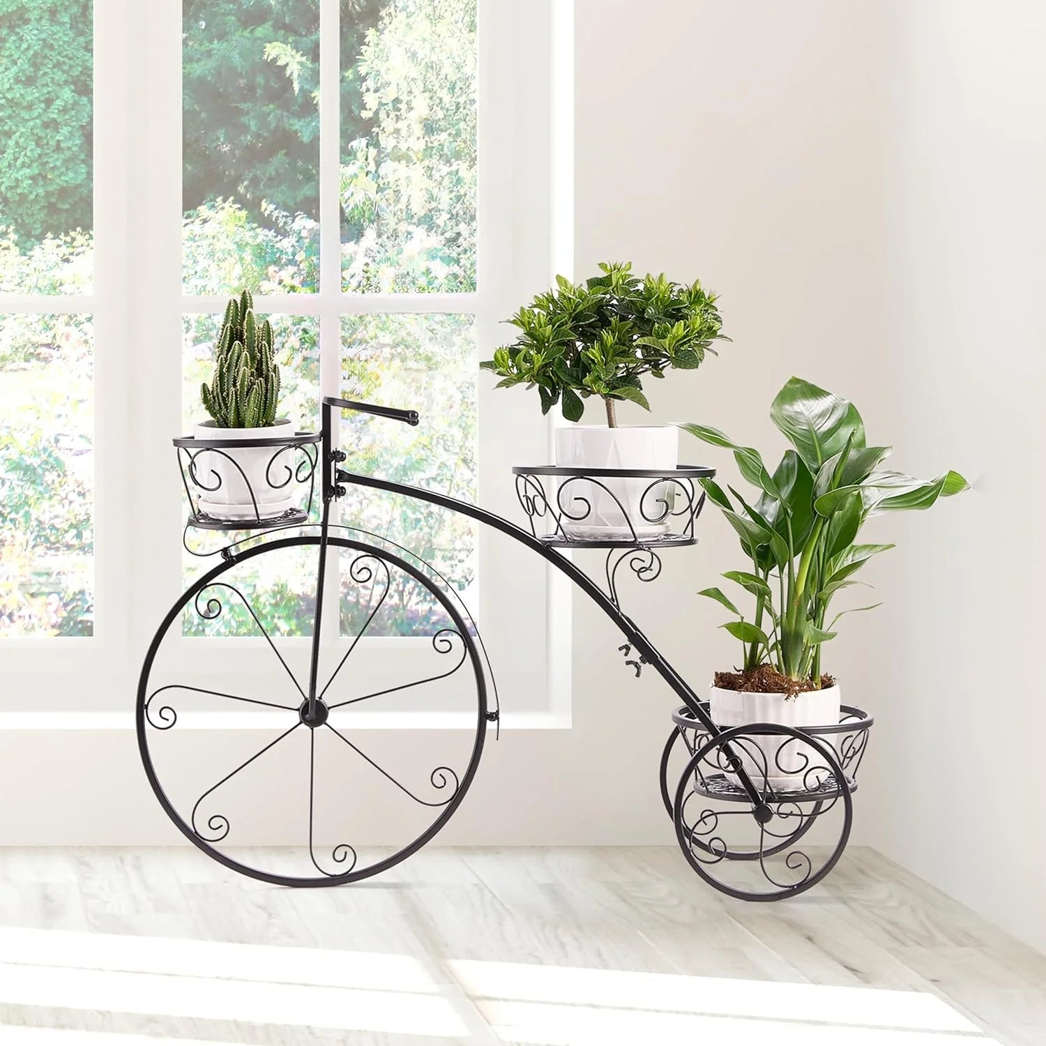 Tricycle Plant Stand: Parisian Style Flower Pot Cart Holder, Ideal Gift for Plant Lovers, Black