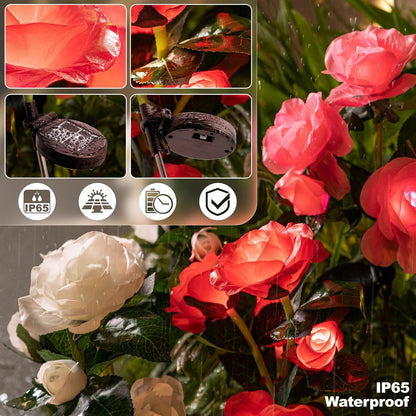 Solar Lights Outdoor Waterproof: Garden Light Solar Powered for Yard Decorative - Red Flower Lamp LED Lighting Patio Cemetery Gave Decor - Rose Gardening Gifts for Women Mom Wife