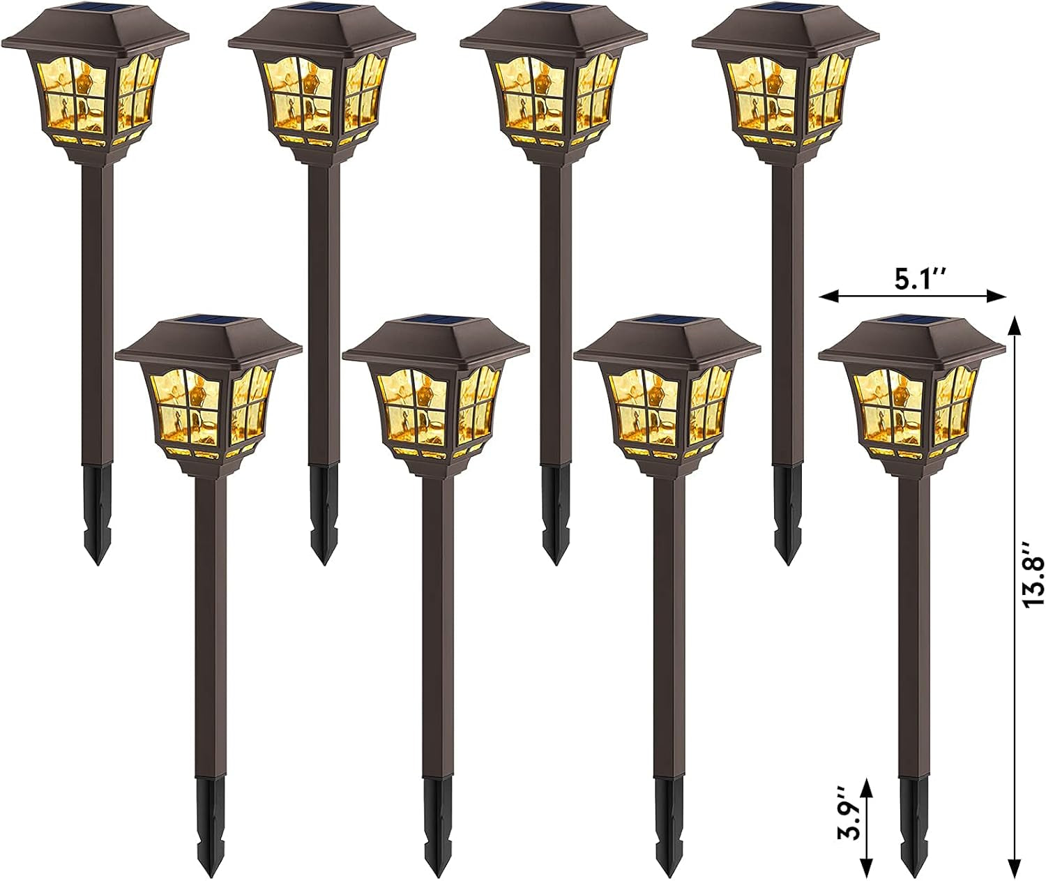 8 Pack Solar Lights Pathway Outdoor Garden Path Waterproof Glass Auto On/Off Bright Warm White Wireless Sun Powered Landscape Lighting for Yard Patio Walkway Path Light Bronze BG404