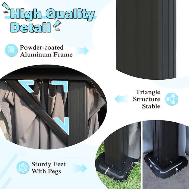 10-Ft X 12-Ft Black Rectangle Gazebo with Hardtop Steel Roof