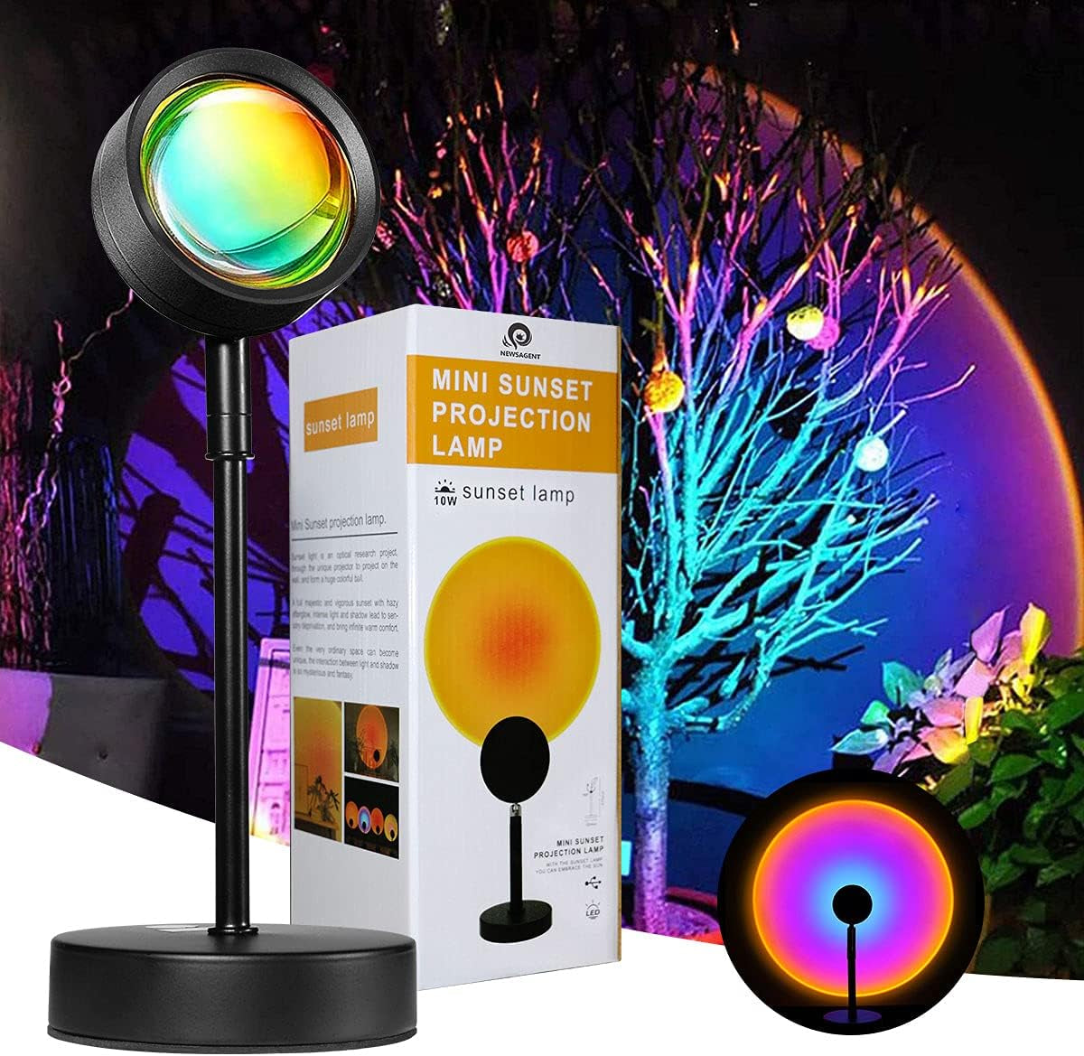 Sunset Lamp, Sunset Projection Light 10W 180 Degree Rotation Sunset Rainbow LED Projector Light Romantic Visual Atmosphere Night Light for Living Room Photography Bedroom Decor - Rainbow