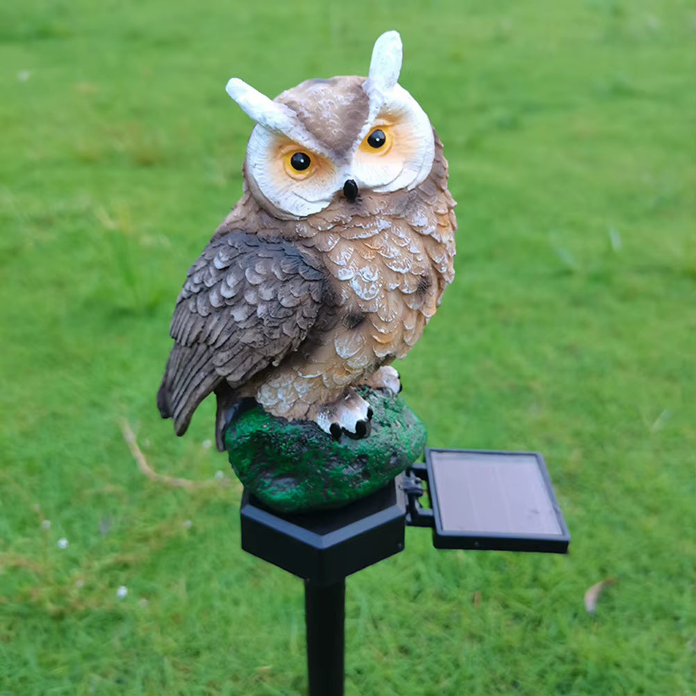 Solar LED Lawn Light Owl Shape Outdoor Landscape Yard Garden Stake Statue Exterior Night Lamp Waterproof Animal Bird Ornament