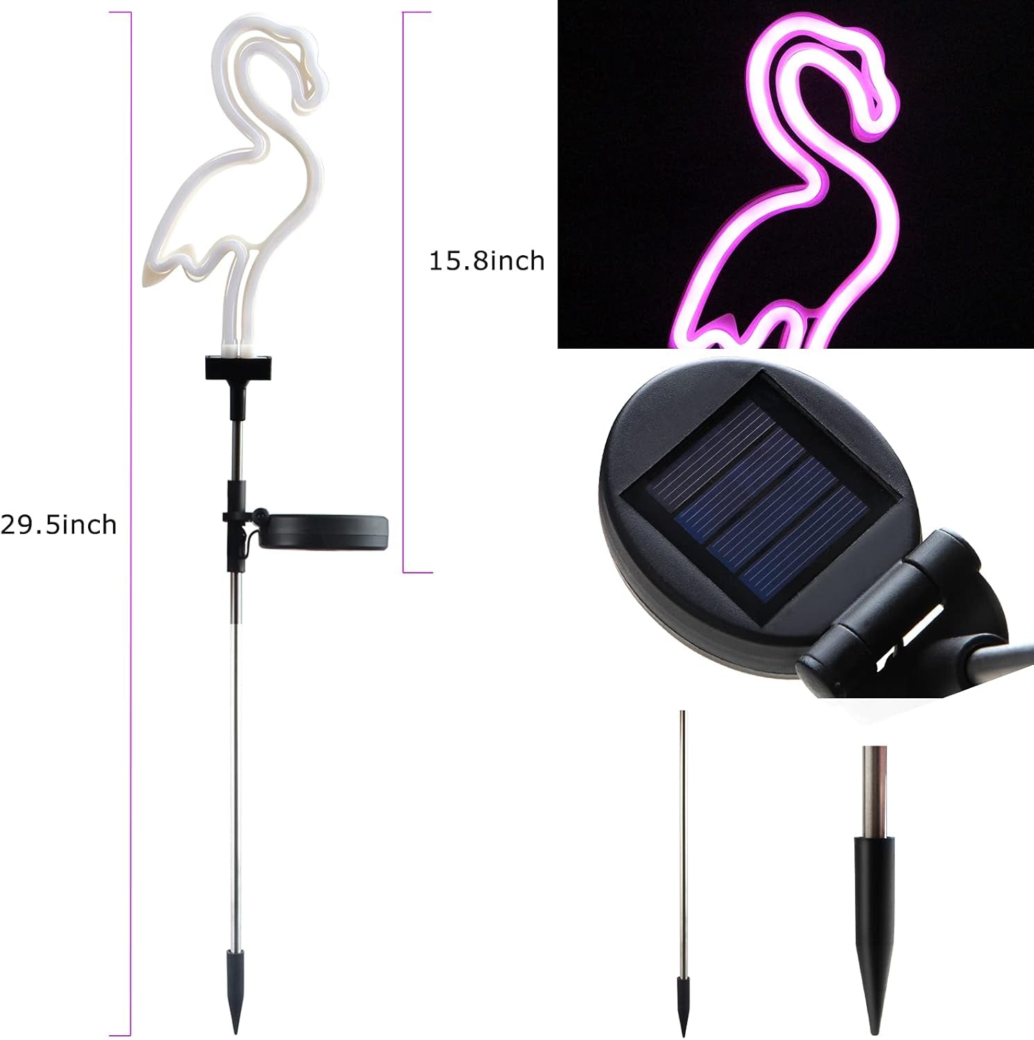 Solar Garden Lights, Outdoor Lights Flamingo Neon Lights, Waterproof Outdoor Lights for Garden Patio Yard Pathway Decoration (2PACK)