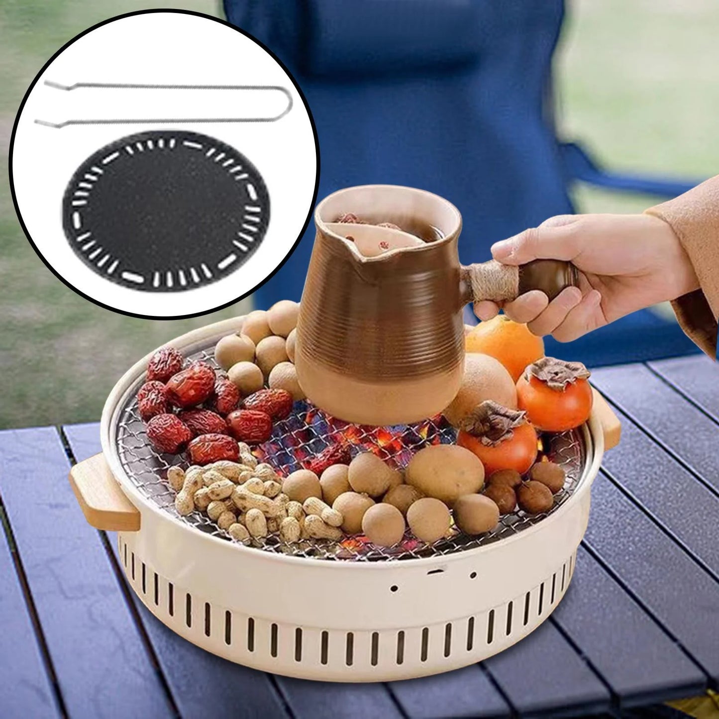 Grill Camping Cooker Furnace Outdoor Grill for Beach Outdoor Indoor with Grill Pan