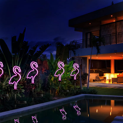 Solar Garden Lights, Outdoor Lights Flamingo Neon Lights, Waterproof Outdoor Lights for Garden Patio Yard Pathway Decoration (2PACK)