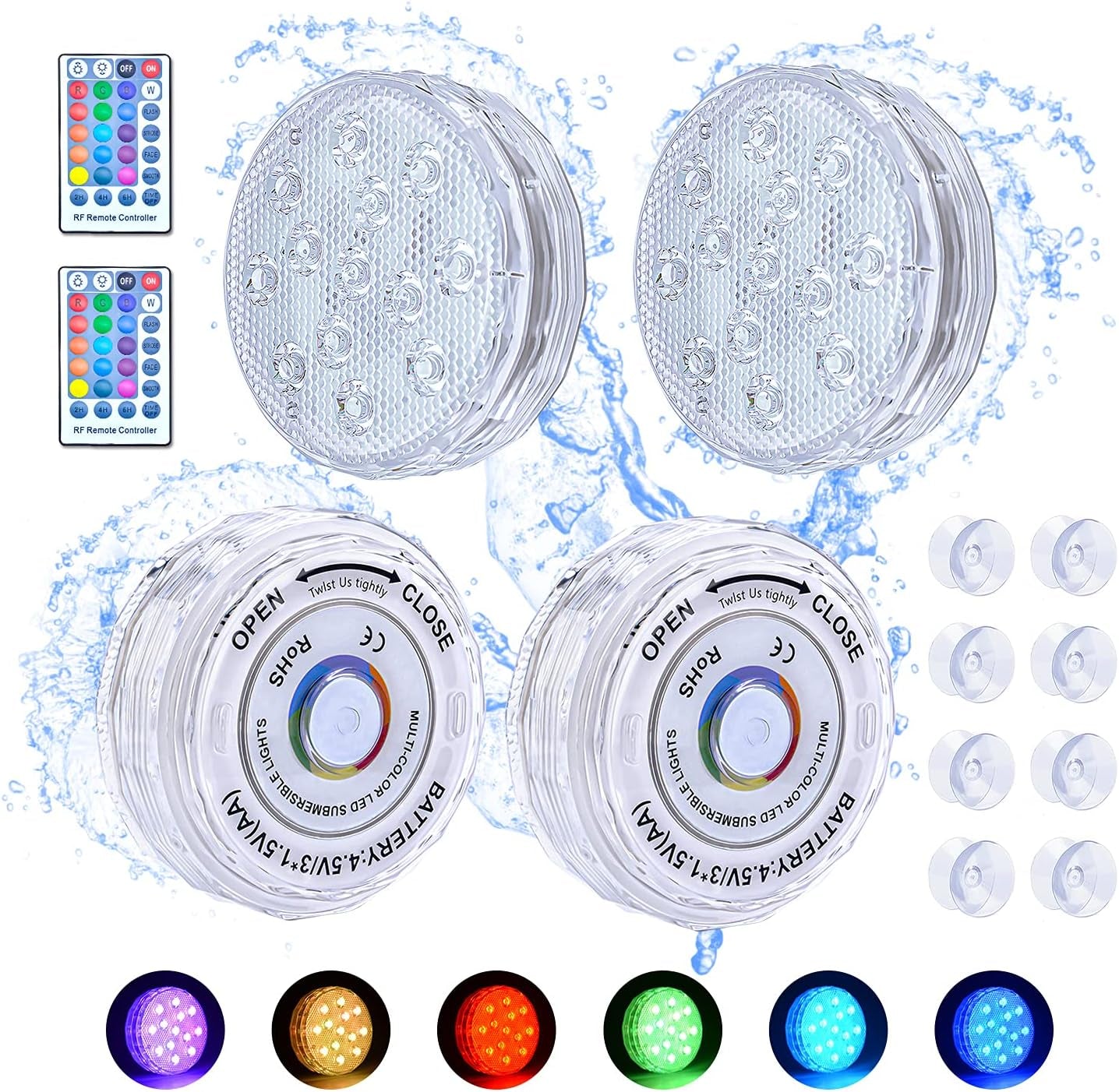 Submersible LED Pool Lights, 16 Colors Underwater Pond Lights with RF Remote