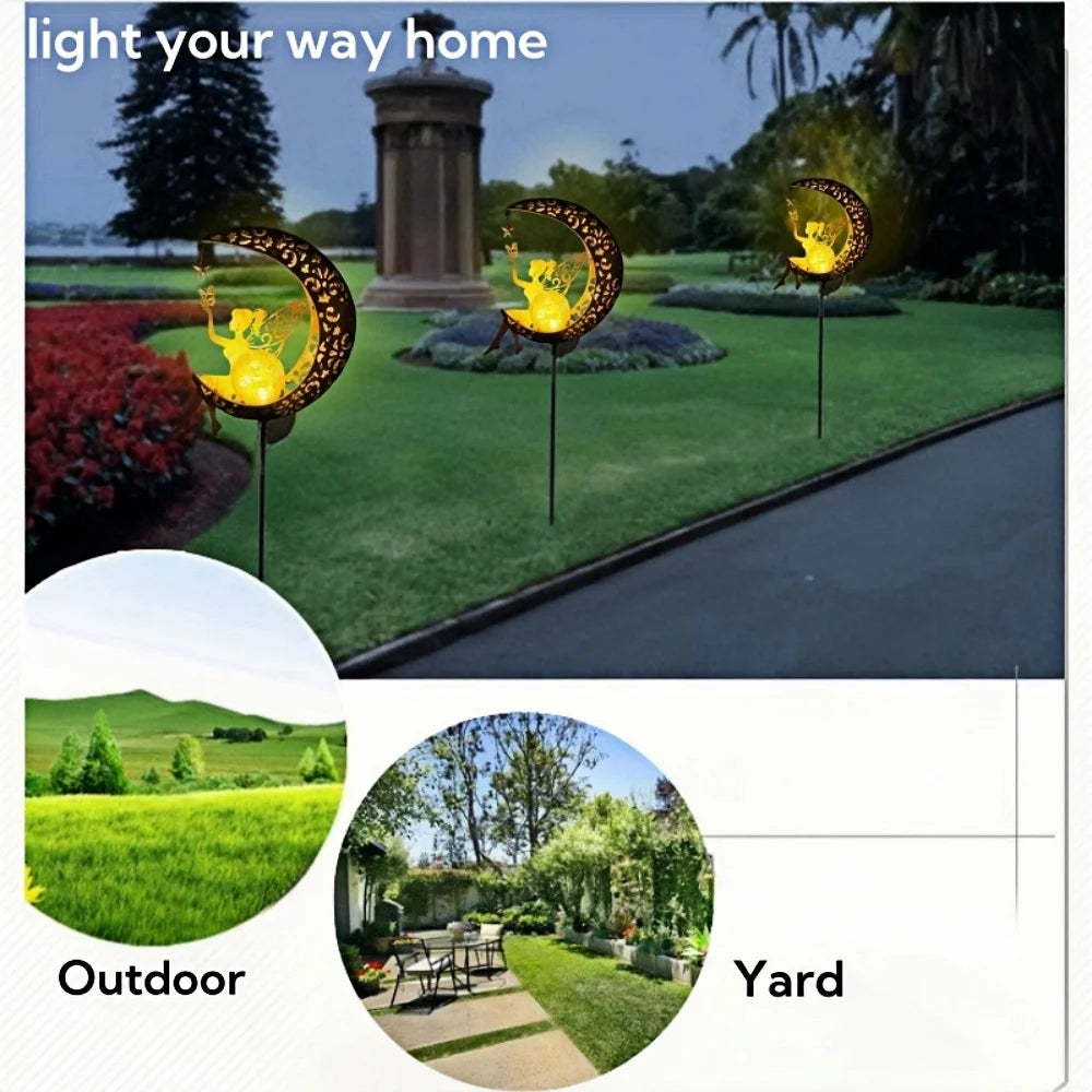 Solar Garden Lights Outdoor - Solar Powered Fairy, Angel & Moon Decor, Yard & Path Lighting