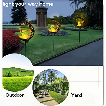 Solar Garden Lights Outdoor - Solar Powered Fairy, Angel & Moon Decor, Yard & Path Lighting
