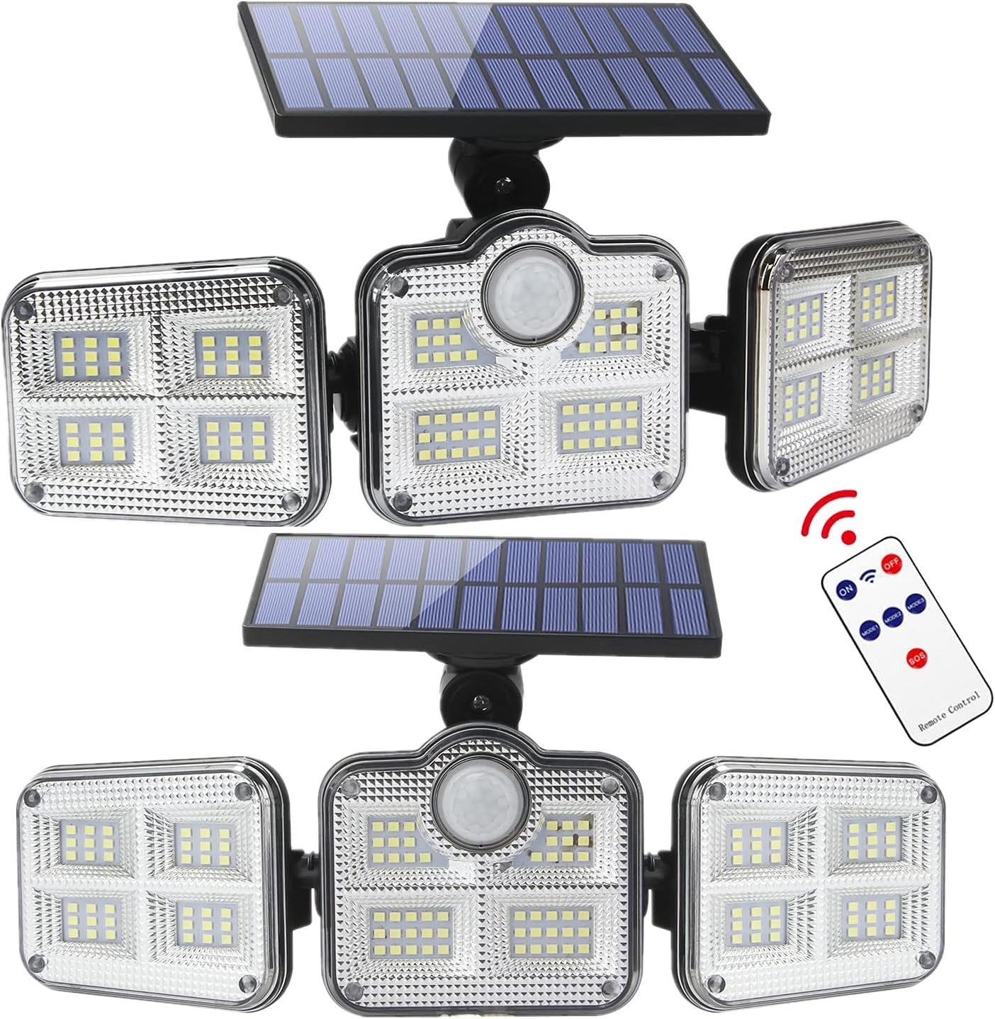 Solar Lights Outdoor Waterproof - Solar Motion Sensor Lights 270° Wide Angle: Solar Security Lights 3 Adjustable Heads LED Flood Lights Super Bright Solar Powered Wall Lights with Remote Control
