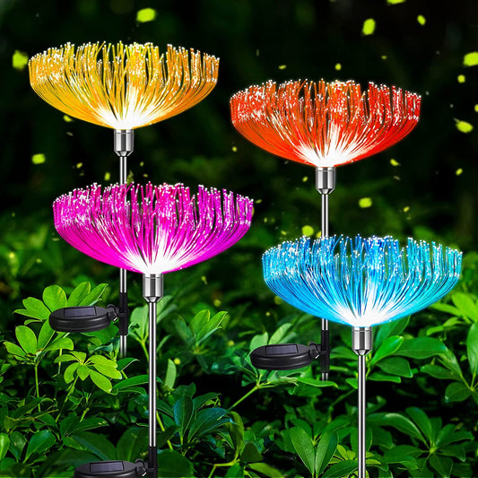 Solar Lights Outdoor Decorative 4 Pack, 7-Color Changing Solar Flowers, Solar Powered Flower Lights Dusk to Dawn, Solar Garden Stake Lights IP65 Waterproof for Patio, Garden, Yard, Pathway